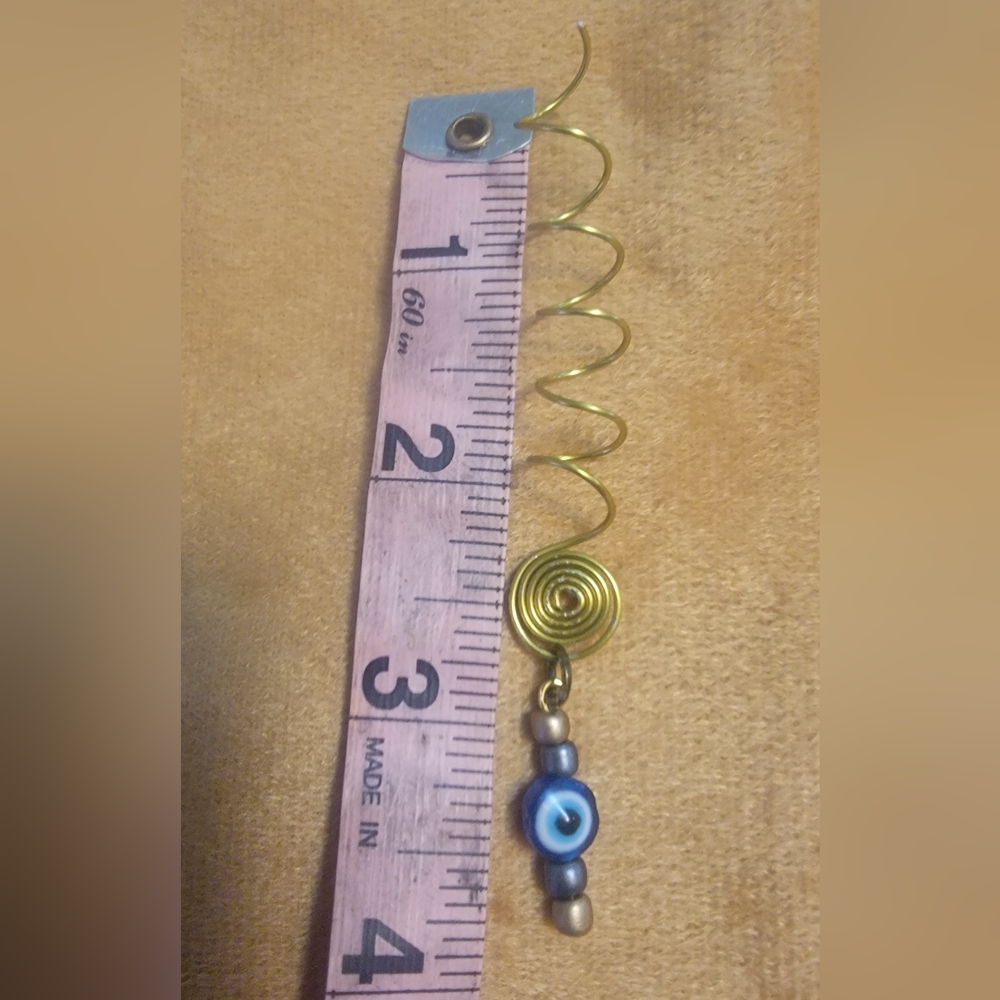 Handmade Gold Wire Spiral Hair Coil with Blue Evil Eye Beads